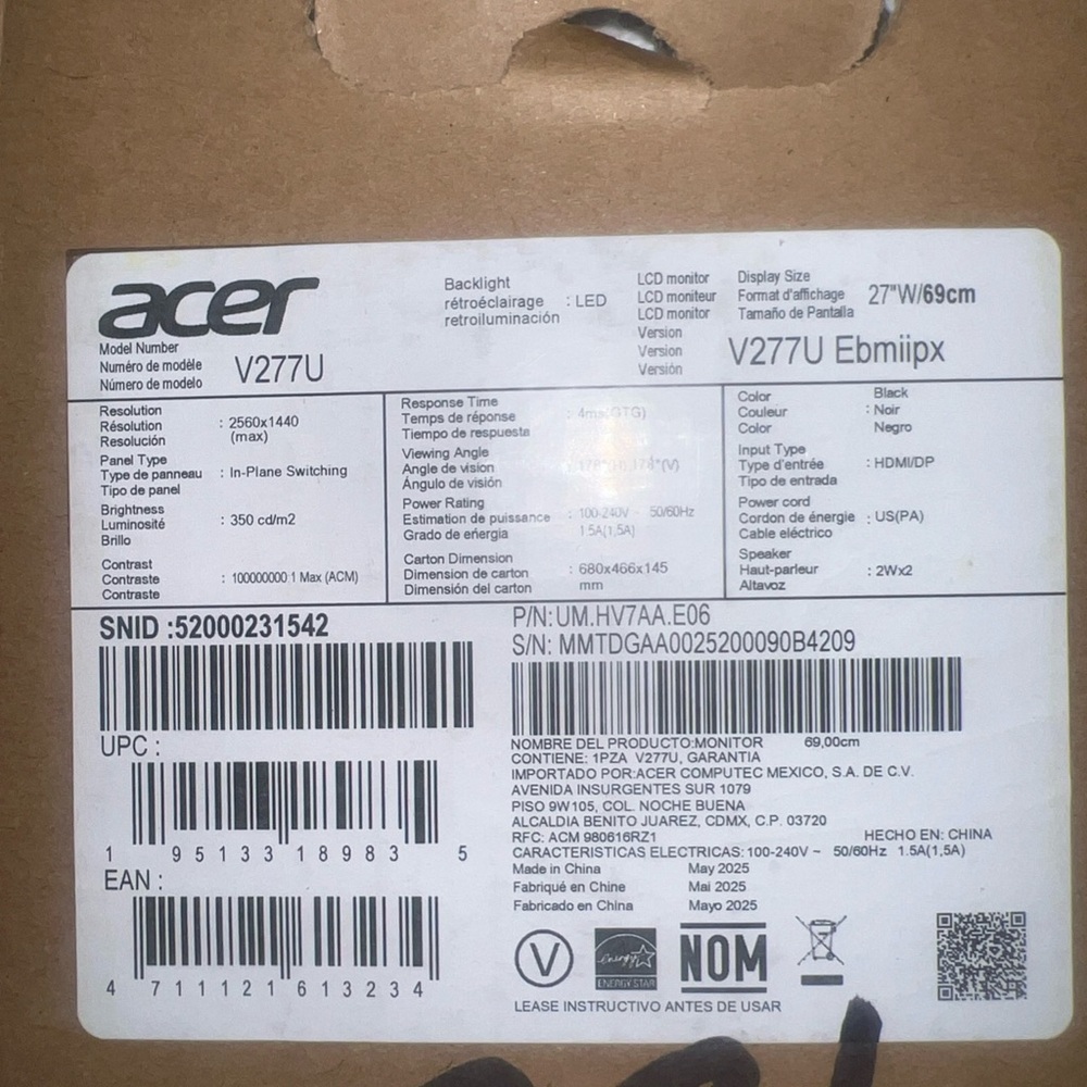 Acer V277U Ebmiipx 27-Inch Monitor - Black